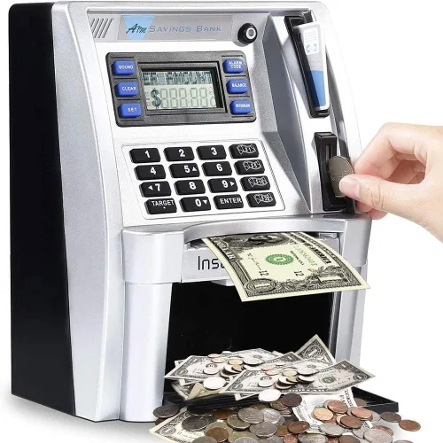 Miniatura 9 de LB Máquina de ahorro de cajeros automáticos mejorada 2025 para niños y adultos con tarjeta, cajero automático alcancía para dinero real