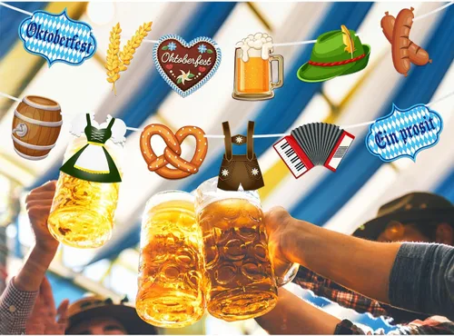 Miniatura 4 de 2 pancartas de Oktoberfest, guirnalda de Oktoberfest, bandera bávara, cartel de banderines de Oktoberfest, telón de fondo, accesorios de cabina