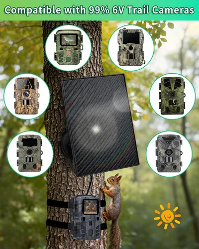 Miniatura 4 de Panel solar de cámara de sendero, cargador de panel solar de 3 W con batería de 5000 mAh y cable USB-C de 6 V y puerto de CC de 9.8 pies, panel