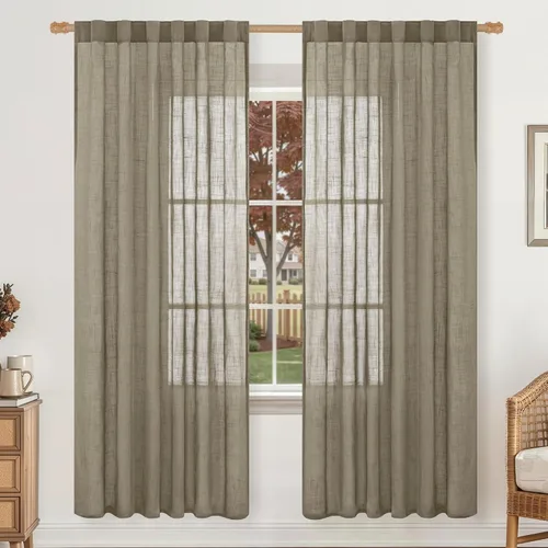 Miniatura 74 de LAMIT Cortinas de lino beige de 30 pulgadas de largo para ventanas pequeñas, cortinas semitransparentes filtrantes de luz, pestaña trasera