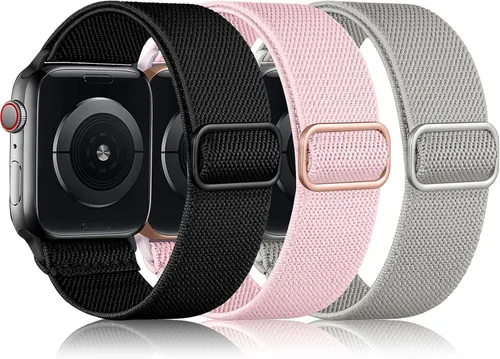 DaQin Paquete de 3 bandas elásticas compatibles con Apple Watch para mujeres de 1.65 pulgadas, 1.57 pulgadas, 1.61 pulgadas, 1.73 pulgadas, correa