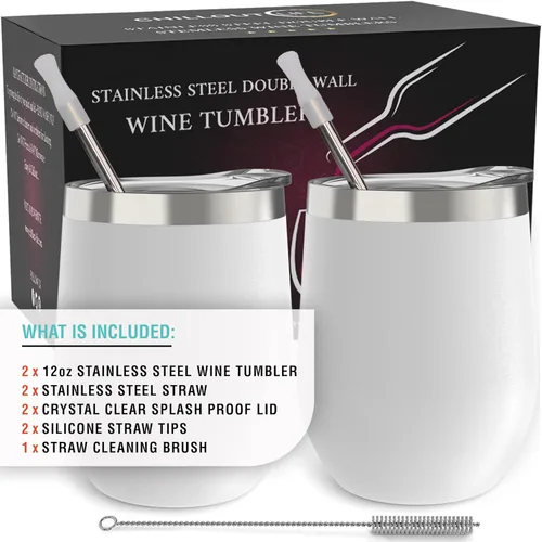 Miniatura 5 de CHILLOUT LIFE Vasos Térmicos de Vino de Acero Inoxidable de 12 oz Paquete de 2 - Vasos de Vino con Aislamiento al Vacío de Doble Pared con Tapas