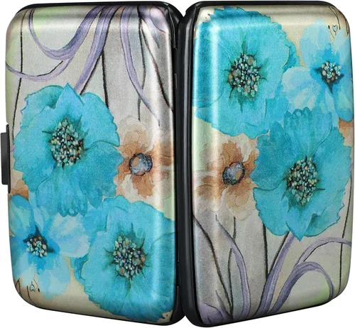 Miniatura 149 de ELFISH Mini cartera de aluminio RFID para tarjetas de crédito, funda de identificación de metal para hombres y mujeres, Happy Flower, Cartera Rfid