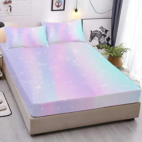 Miniatura 21 de MUSOLEI Juego de sábanas bajeras de teñido anudado para niñas, color rosa y azul, juego de ropa de cama bohemio de 2 piezas, sábana bajera de Tie Dye