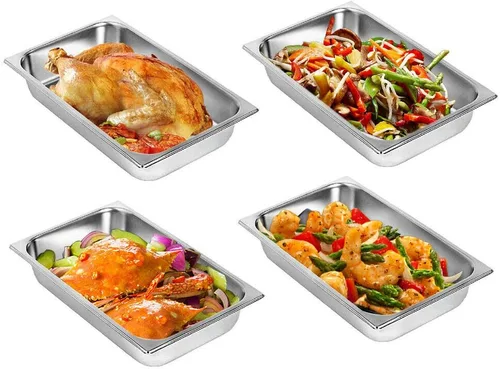 Miniatura 5 de LOYALHEARTDY Paquete de 4 bandejas de mesa de 4 pulgadas de profundidad de tamaño completo, sartén de acero inoxidable para hotel con tapas, Bandeja