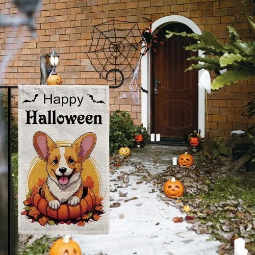 Miniatura 3 de Bandera de jardín de bulldog de Halloween de 12.5 x 18 pulgadas, vertical, doble cara, calabaza de Feliz Halloween, linda cachorro, decoración