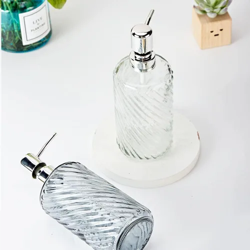 Miniatura 3 de Dispensador de jabón de vidrio de 16 onzas con bomba de agua de color plateado, diseño de diamante, dispensador de jabón de baño para jabón