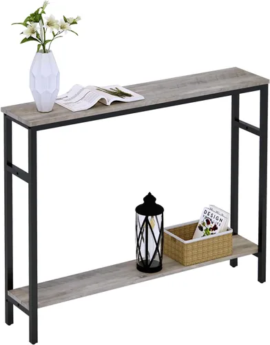 Miniatura 13 de Timberer Mesa consola estrecha, mesa de sofá de 39.4 pulgadas con estante ajustable, mesa larga delgada de 2 niveles para pasillo, entrada, sala