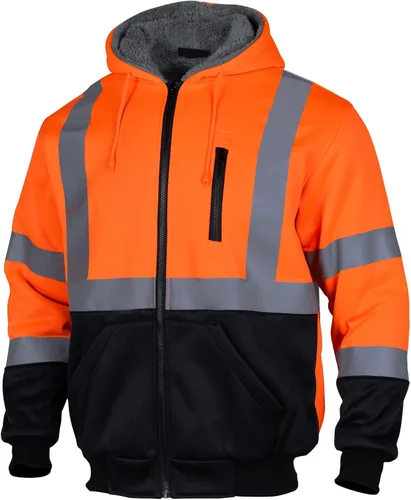 Miniatura 12 de VENDACE Sudadera con capucha para hombre, ANSI Clase 3, alta visibilidad, reflectante, de lana, con cremallera, con parte inferior negra (negro, 3XL)