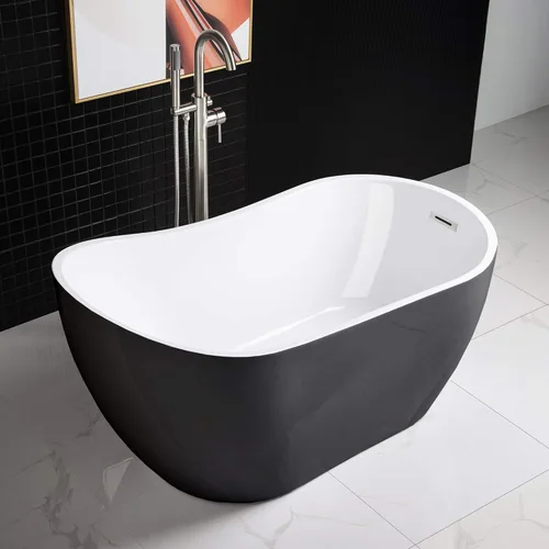 Miniatura 3 de Woodbridge B-1807 - Bañera de acrílico independiente contemporánea con desbordamiento y drenaje de níquel cepillado BTA1807-B, bañera de 54 Negro