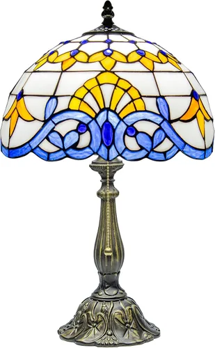 Miniatura 15 de Tiffany Style Stained Glass Table Lamp, Floral Pattern Desk Light with Antique Bronze Resin Base, Red Roses Decorative Lighting for Bedroom, Living