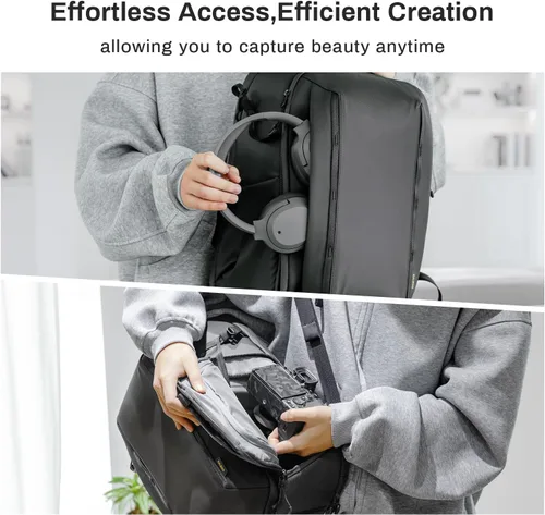 Miniatura 4 de RaLeno Mochila para cámara, 22L+5L (compartimento expandible) Funda impermeable para cámara con bolsillo lateral de acceso rápido para cámara DSLR