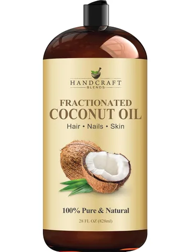 Handcraft Blends Aceite de coco fraccionado, 28 onzas líquidas, 100% puro y natural, aceite portador de alta calidad para piel y cabello, cabello y