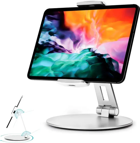 Stouchi Soporte para tableta, soporte de base giratoria de 360°, soporte de escritorio ajustable con base resistente para iPad Pro Air Mini, Kindle,