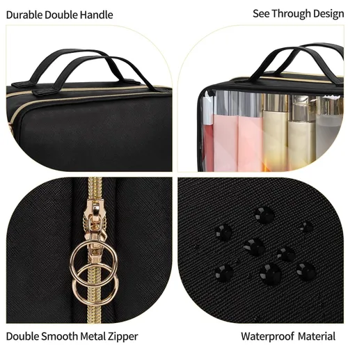 Miniatura 5 de OCHEAL Neceser de viaje, organizador de maquillaje transparente de doble capa, bolsa de cosméticos de gran capacidad para mujeres que viajan