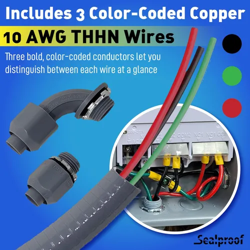 Miniatura 4 de Sealproof Conjunto de Látigo de Alimentación, Conducto Eléctrico Flexible Hermético a Líquidos No Metálico de 1/2 Pulgada x 6 Pies y Cable