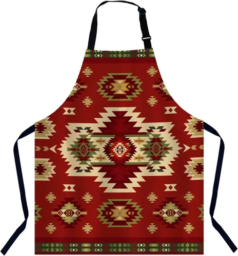 Delantal de chef con patrón geométrico azteca, delantal de cocina y horneado para hombres y mujeres, delantal de cocina, delantal de carnicería,