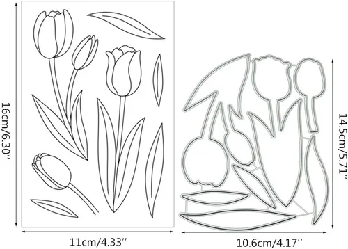 Miniatura 2 de Tulip - Juego de sellos y troqueles transparentes de silicona para hacer tarjetas, álbum de fotos en relieve para manualidades, decoración
