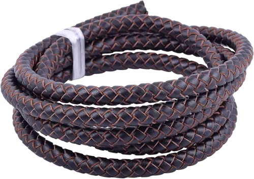 Miniatura 51 de KONMAY 2 yardas 8.0mm Cordón redondo de cuero trenzado auténtico marrón antiguo para corbata de bolo