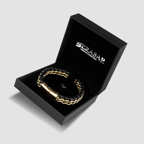 Miniatura 3 de SERASAR Premium Genuine Leather Bracelet Steel for Men in Black Magnetic Stainless Steel Clasp in Black, Silver and Gold Exclusive Jewelry Box