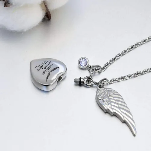 Miniatura 2 de Dletay Collar de urna de corazón para cenizas con 12 piedras natales joyería de cremación para cenizas - Your Wings Were Ready My Heart Was Not