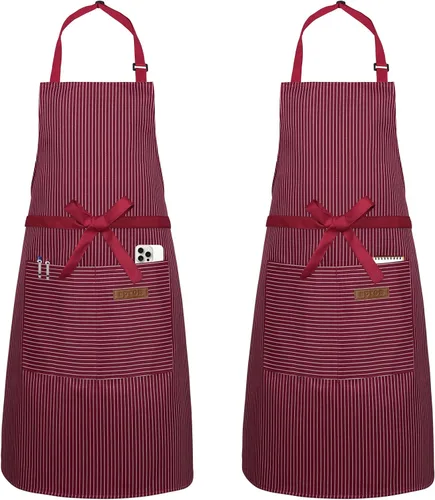 Miniatura 8 de Serrenf Paquete de 2 delantales, delantales de cocina de cocina, delantal ajustable con 2 bolsillos para hombres y mujeres, delantal de chef