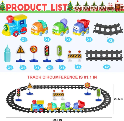 Miniatura 7 de Juego de Tren de Vapor Funwee para Niños Pequeños, Juguetes de Tren con Conexión Magnética y Luces y Sonidos, Tren Eléctrico de Dibujos Animados