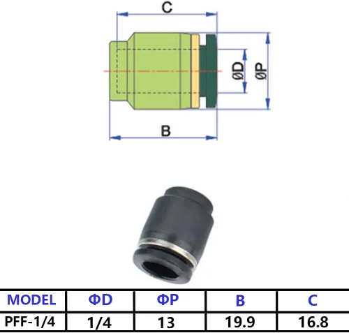 Miniatura 3 de 10PCS 1/4 pulgada tubo OD tapón neumático Tapón de conexión, PPF-1/4 plástico empuje en conexión conexión