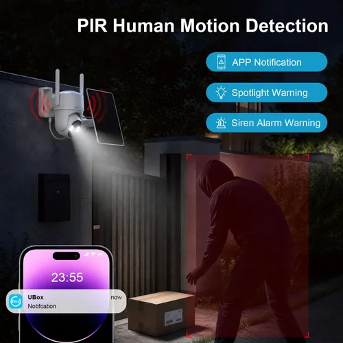 Miniatura 4 de Cámara de seguridad inalámbrica para exteriores, cámaras inalámbricas remotas PTZ de 360° para seguridad del hogar alimentadas por energía solar