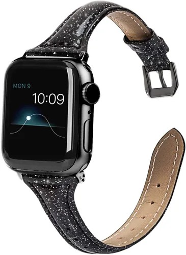 Miniatura 9 de Wearlizer - Correa de repuesto de piel fina con purpurina compatible con correas de Apple Watch de 1.496 in, 1.575 in, 1.654 in, 1.732 in