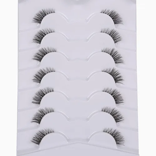 Miniatura 2 de Paquete de pestañas postizas cortas y naturales, pestañas finas, volumen ligero, banda transparente, suaves, paquete múltiple de 7 pares