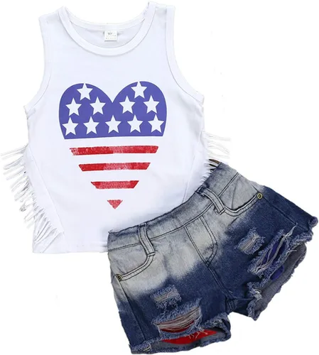 Miniatura 8 de LYSMuch Conjunto de ropa de verano con estampado de béisbol para niñas pequeñas, camiseta y pantalones con borlas