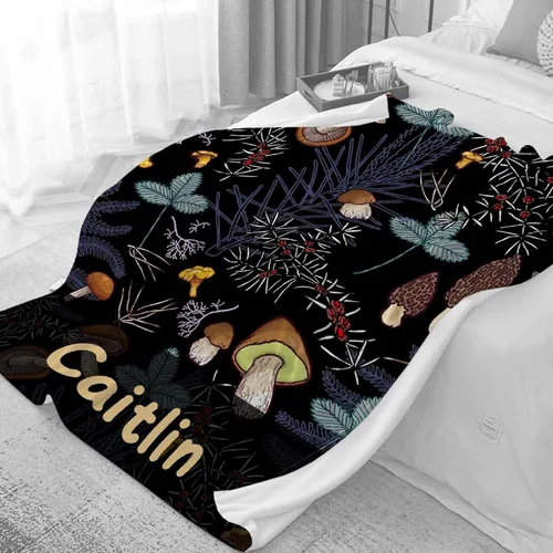 Miniatura 2 de Manta de regalo personalizada de hongos del bosque salvaje oscuro, manta de franela suave y ligera, adecuada para uso en cama, sala de estar