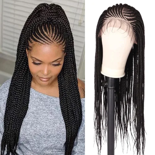 Miniatura 13 de Alebery Pelucas Trenzadas de Caja Bohemias Sin Nudos de Encaje Frontal HD 13X8 para Mujeres Negras Pelucas de Trenzas de Caja Bohemias con Rizos