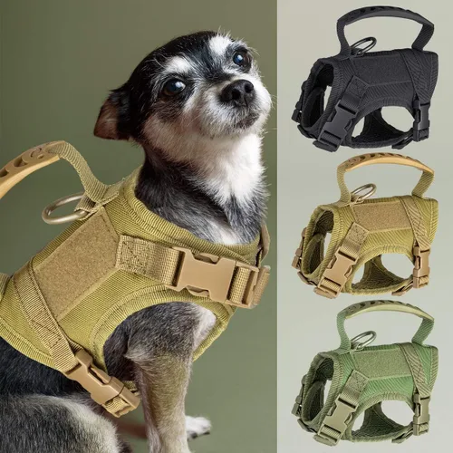 Miniatura 8 de Chaleco táctico de nailon ajustable para perro, cómodo chaleco acolchado de malla con hebilla de liberación rápida y mango de goma para perros