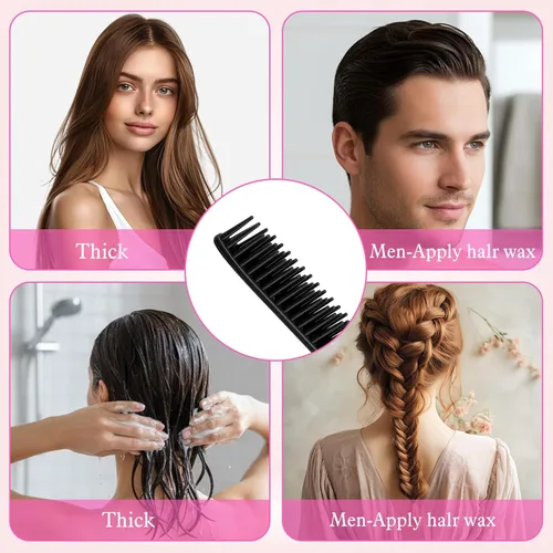 Miniatura 6 de Peine de 3 filas, 4 peines definidores de rizos, peine de triple fila, cepillo de burlas de cola de rata, peines de pelo para mujer, desenredar