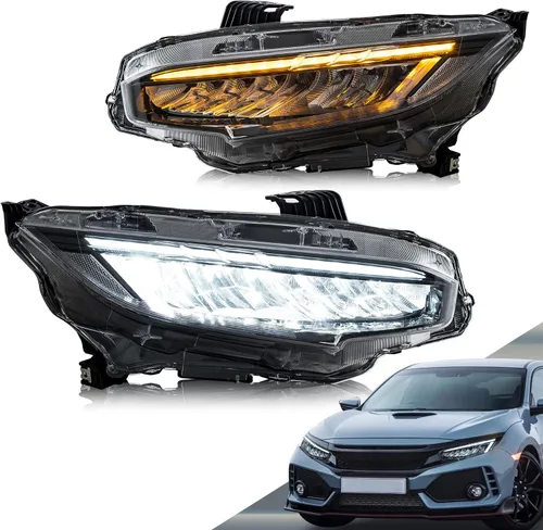 Miniatura 11 de VLAND Lámpara frontal LED compatible con Honda Civic 2016-2021 Sedán/Coupe/Hatchback/Tipo R con iluminación de respiración azul de arranque con Luz