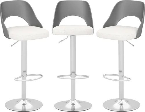 Miniatura 26 de HENGJIANYI Taburete de bar giratorio ajustable en altura con respaldo hueco, silla tapizada con base de metal negro, asiento negro