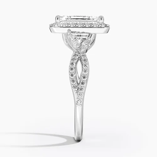 Miniatura 3 de IGI Anillo de compromiso de diamantes creados en laboratorio de excelente talla esmeralda blanca de 3.43 quilates con marquesa de acento y diamantes