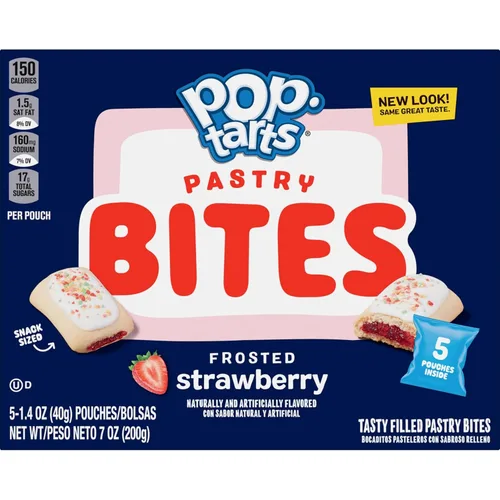 Miniatura 11 de Pop-Tarts Bocaditos de pastelería horneados, aperitivos para niños, almuerzo escolar, fresa esmerilada (5 cajas, 25 bolsas)