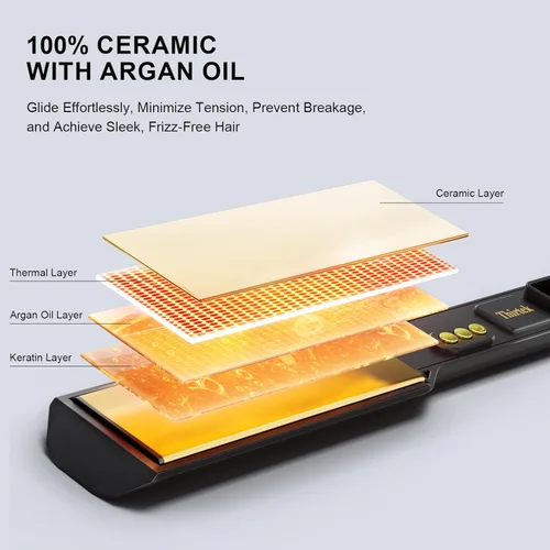 Miniatura 3 de Thirtek Plancha de pelo profesional, plancha plana de cerámica y titanio de 1.5 pulgadas, 15 niveles de temperatura ajustables, pantalla LCD, Negro