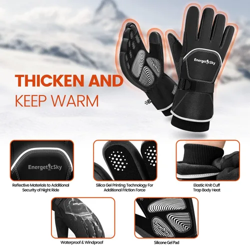 Miniatura 5 de UJUJIA -Guantes de invierno de 40 , guantes de esquí y snowboard para hombres y mujeres, guantes térmicos cálidos para clima frío, impermeables