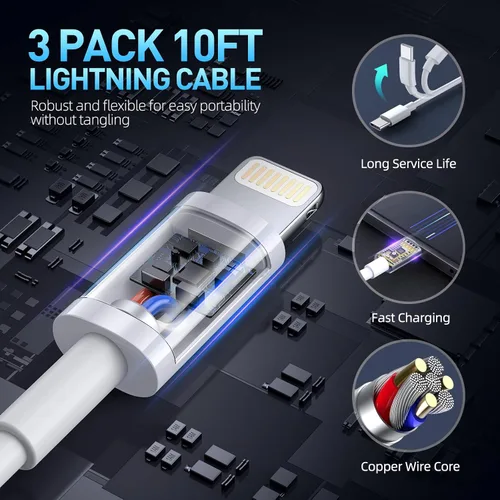 Miniatura 5 de Cargador rápido para iPhone, cargador de iPhone de carga rápida [certificado Apple MFi], paquete de 3 cargadores de Apple, USB C, bloque de carga