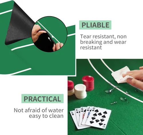 Miniatura 3 de nuveti 63 x 31 cartas de póquer plegables de Texas Poker con diseño de mesa, portátil, antideslizante, tapete de juego de mesa de póquer para 8-10
