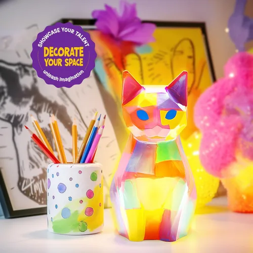 Miniatura 7 de Pinta tu propia lámpara de gato, artes y manualidades para niños de 8 a 12 años, kit de suministros de arte para pintar para niños de 6 a 12 años