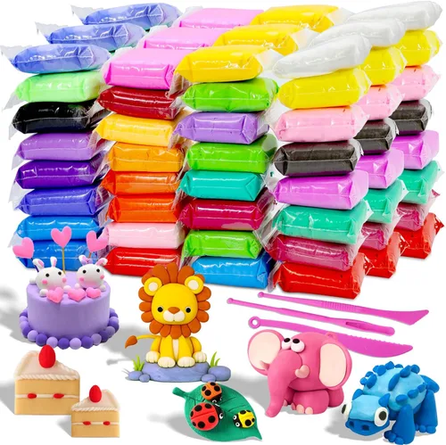 MuseLuxe Air Dry Clay - Paquete de 96 unidades de arcilla para modelar con 3 herramientas de escultura, seguras y no tóxicas, juguetes mágicos de 96