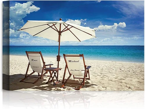 Miniatura 117 de Arte enmarcado de vacaciones con nombres de pareja en sillas de cubierta, regalo de amor perfecto para aniversario, boda. Con diferentes estilos
