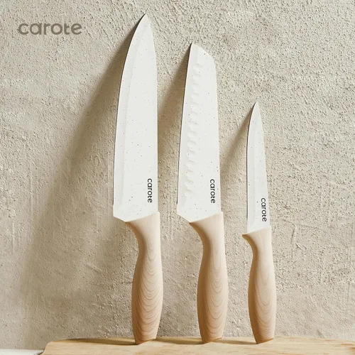 Miniatura 7 de CAROTE Juego de cuchillos de 12 piezas con protectores de cuchilla, revestimiento de cerámica antiadherente de granito, hoja de acero inoxidable