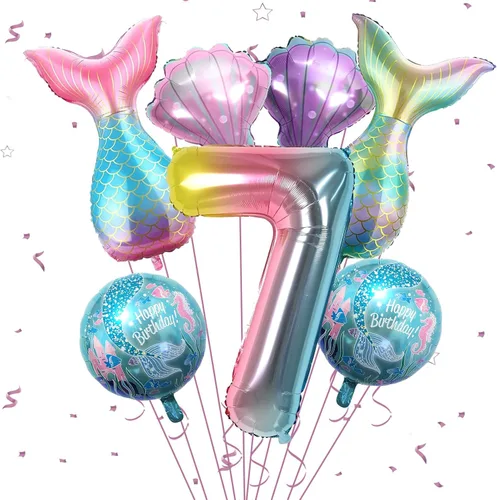 Decoraciones de cumpleaños de sirena para la 7ª niña, kit de globos rosa y azul, globos de cola de mar para niñas, fiesta de sirena, baby shower