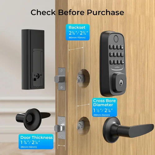 Miniatura 6 de Cerraduras de puerta inteligentes WiFi para cerradura de puerta delantera con 2 palancas, cerradura de puerta con teclado de entrada sin llave